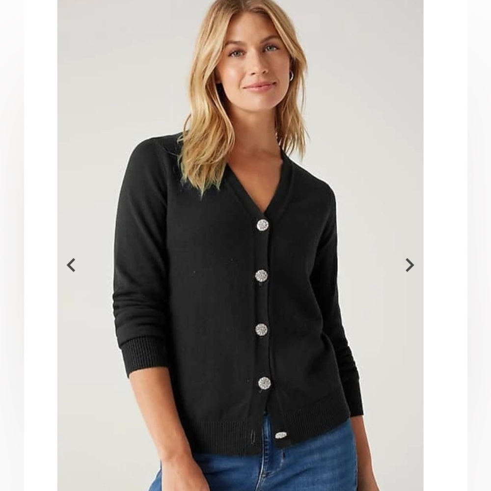 J. Jill Black Cardigan Rhinestone Button Bejeweled Sweater Size XS Extra Small